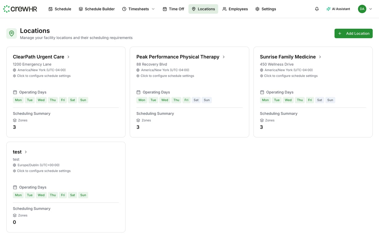 Setting Up Locations and Zones