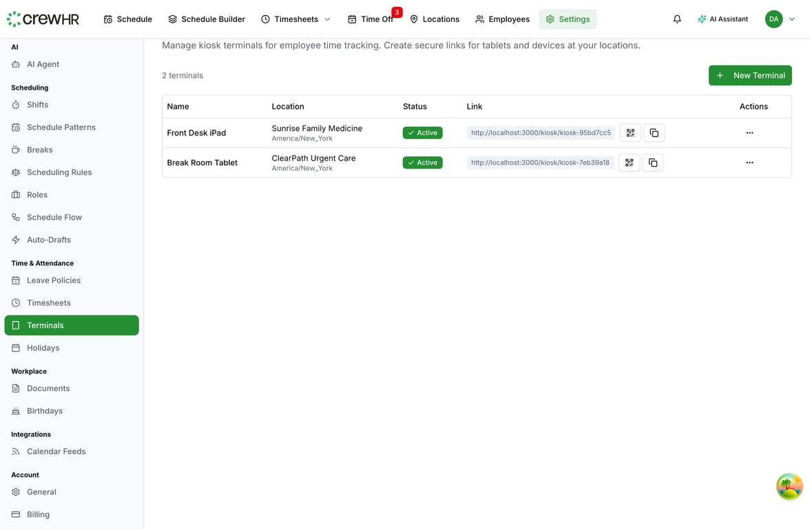 Setting Up Time Clock Terminals