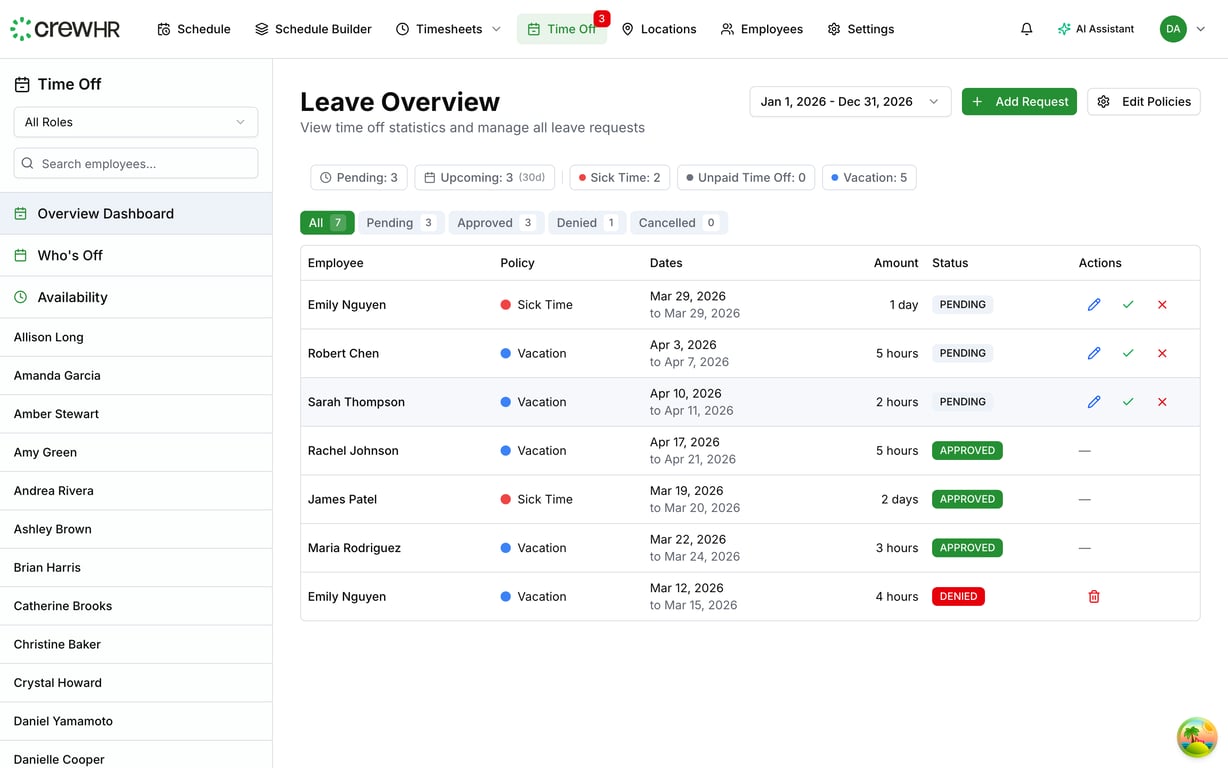 Approving and Denying Time-Off Requests