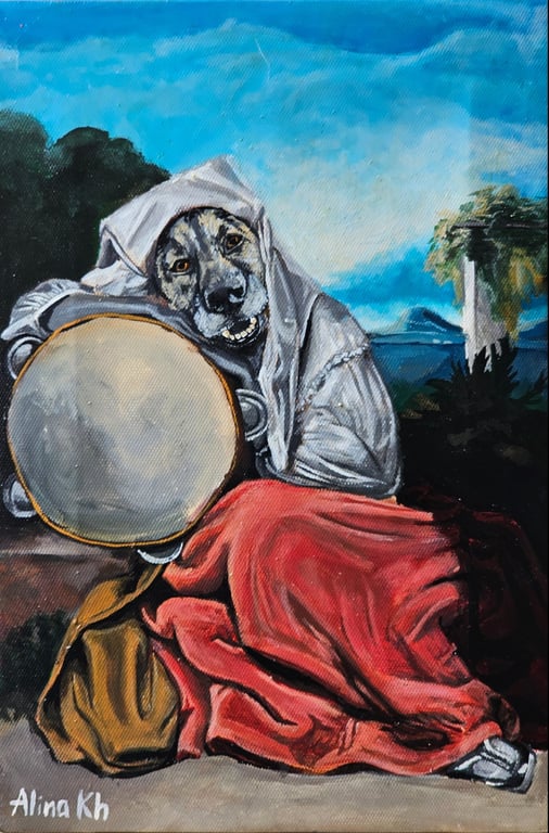 Dog Lady with Tambourine