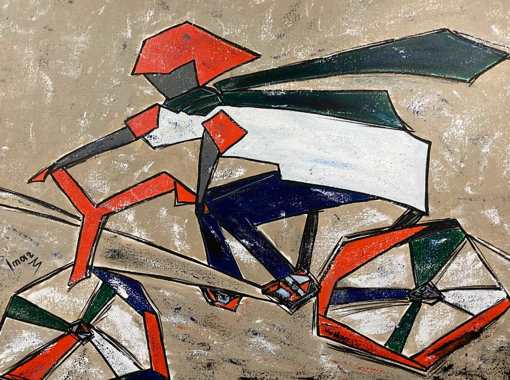 Cyclist in a green scarf by Marina Imar