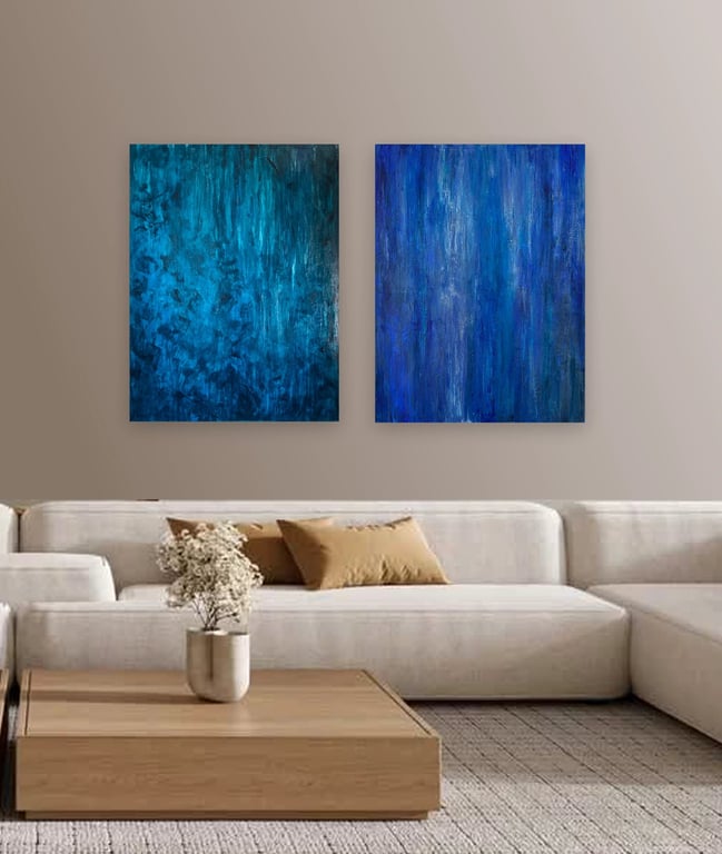Blue Nocturne / Diptych (Set of 2) 60 x 80 cm each panel by Nataliia Ivaniv