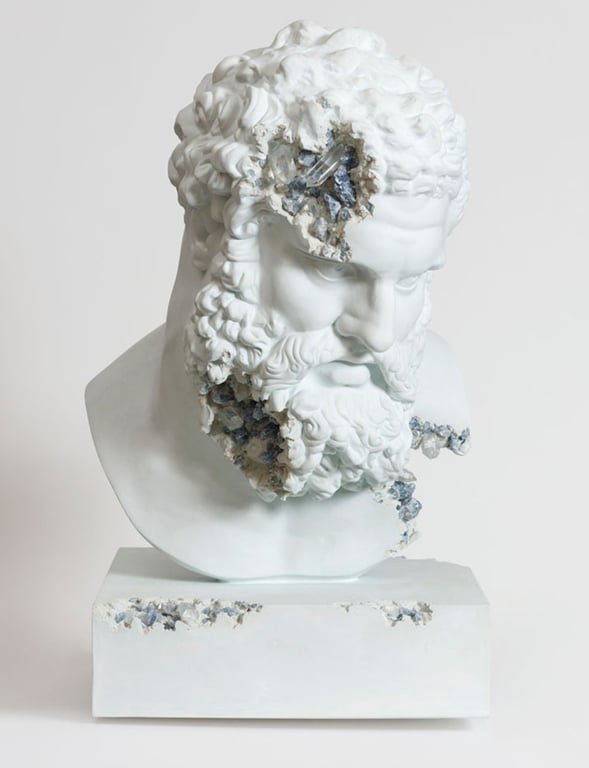 Blue Calcite Eroded Bust of Hercules Farnese by Daniel Arsham