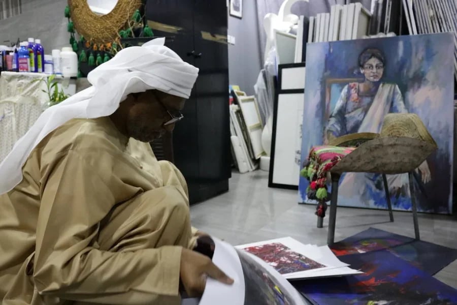 Abdulraheem Salim working in his studio