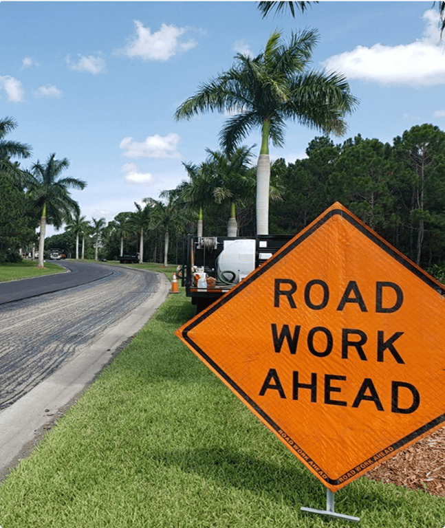 Road work ahead sign