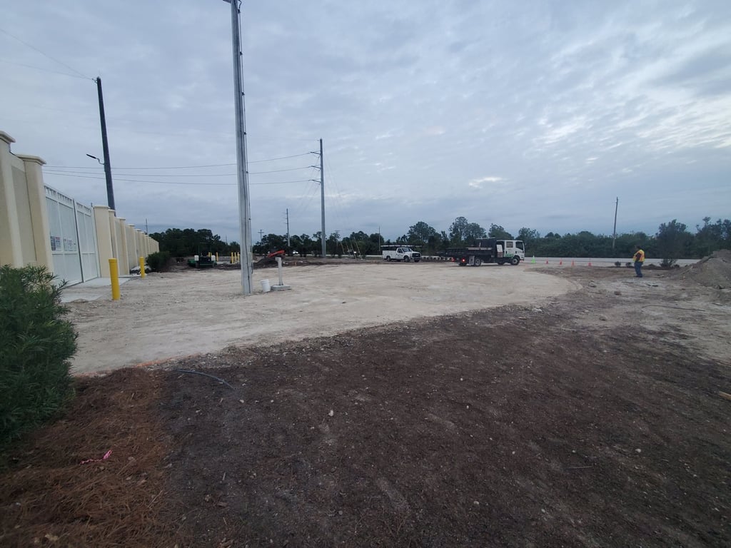 Graded base ready for paving at a Florida commercial property