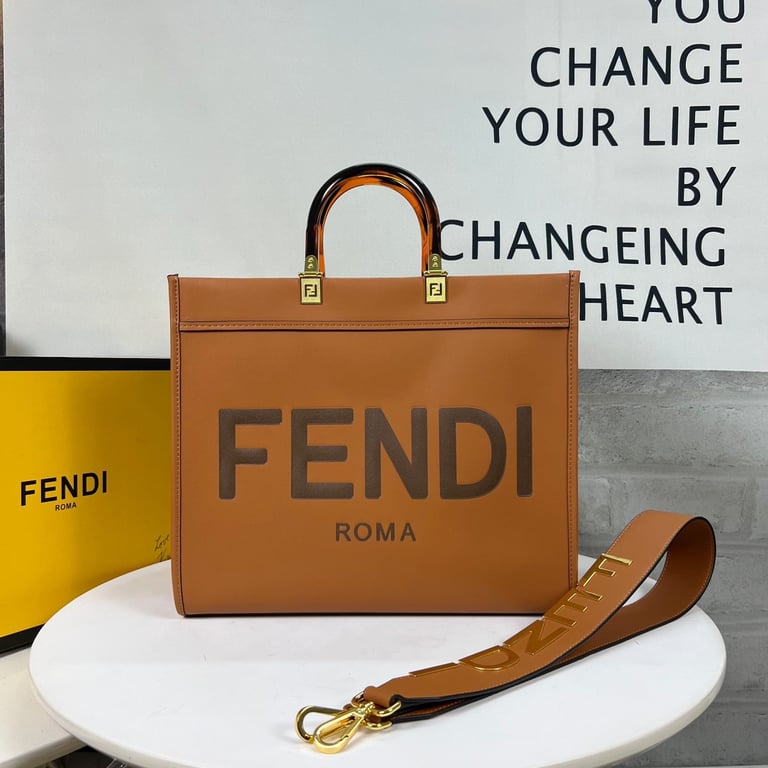 FENDI MEDIUM SUNSHINE SHOPPER BAG BROWN LEATHER 35CM