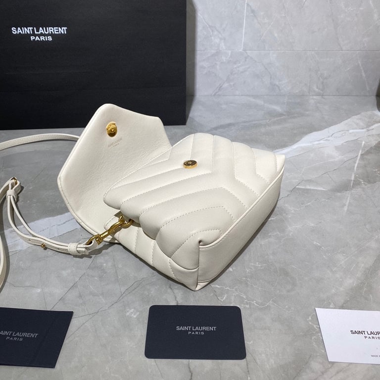 SAINT LAURENT LOULOU TOY STRAP BAG IN QUILTED Y LEATHER WHITE
