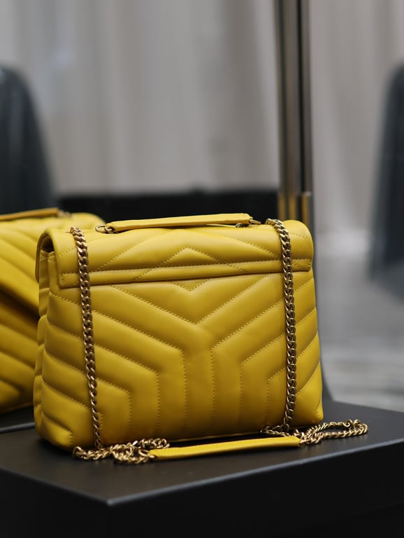 SAINT LAURENT LOULOU SMALL YELLOW QUILTED LEATHER SHOULDER BAG 25CM HIGH QUALITY