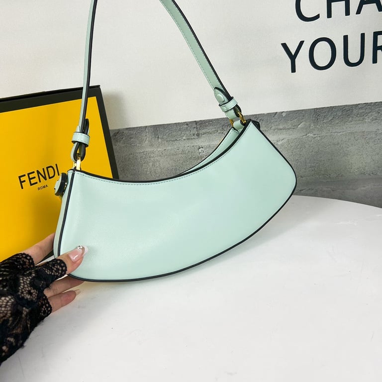FENDI O’LOCK SWING MINT GREEN LEATHER CLUTCH HIGH QUALITY
