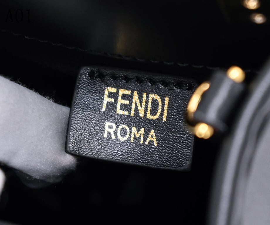 FENDI MINI SUNSHINE SHOPPER BLACK LEATHER BAG WITH FF MOTIF 18CM