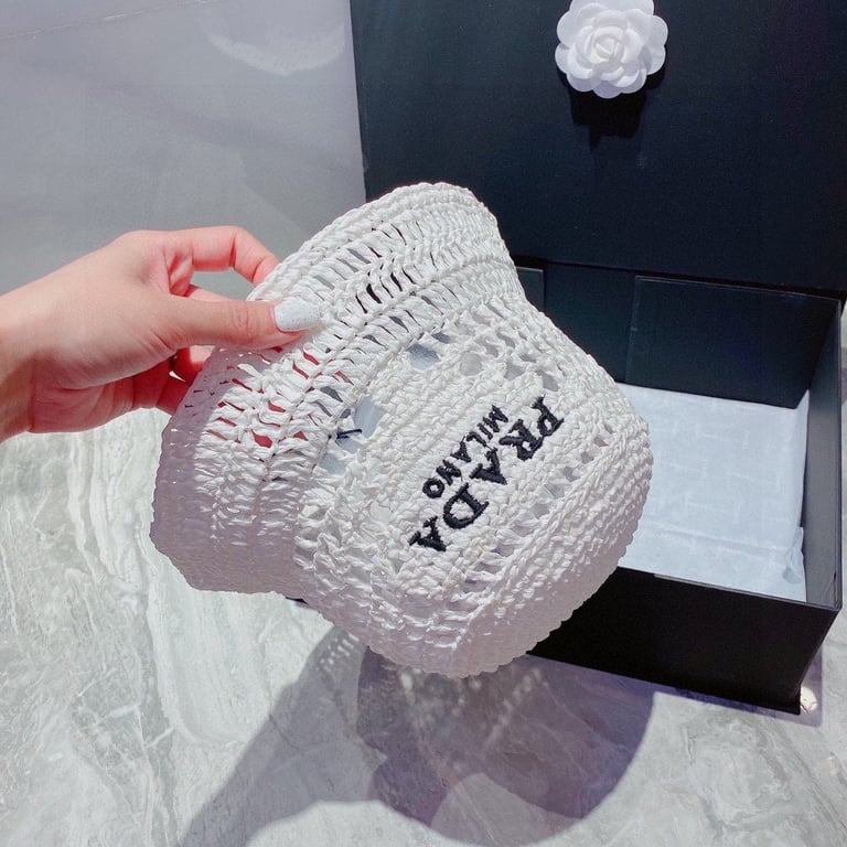 PRADA RAFFIA BUCKET HAT WHITE 1HC1372A2TF0009