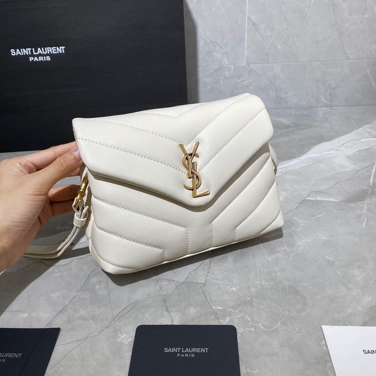 SAINT LAURENT LOULOU TOY STRAP BAG IN QUILTED Y LEATHER WHITE