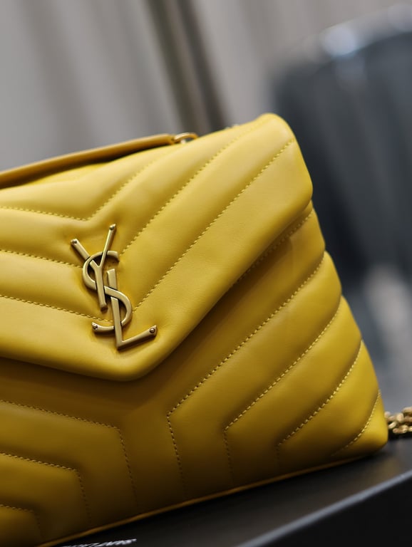 SAINT LAURENT LOULOU SMALL YELLOW QUILTED LEATHER SHOULDER BAG 25CM HIGH QUALITY