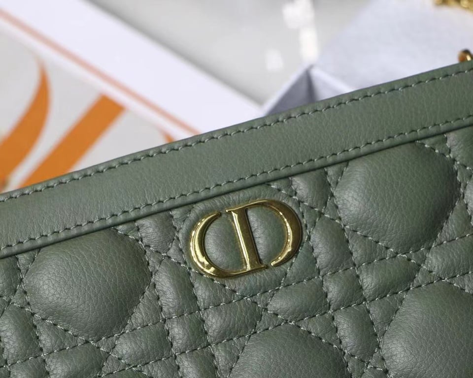 DIOR CARO ZIPPED POUCH WITH CHAIN CEDAR GREEN S5106UWHC_M67H