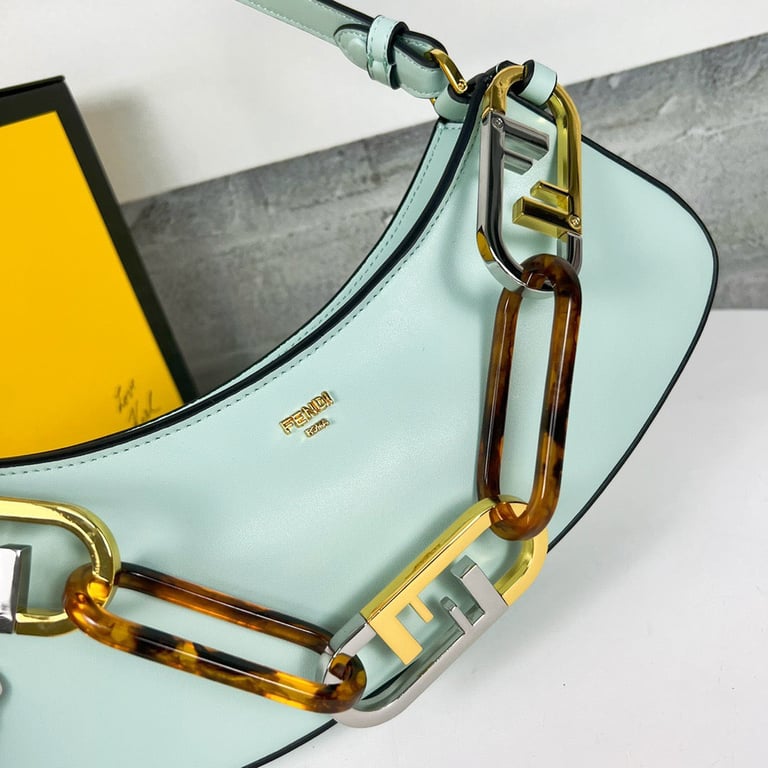 FENDI O’LOCK SWING MINT GREEN LEATHER CLUTCH HIGH QUALITY