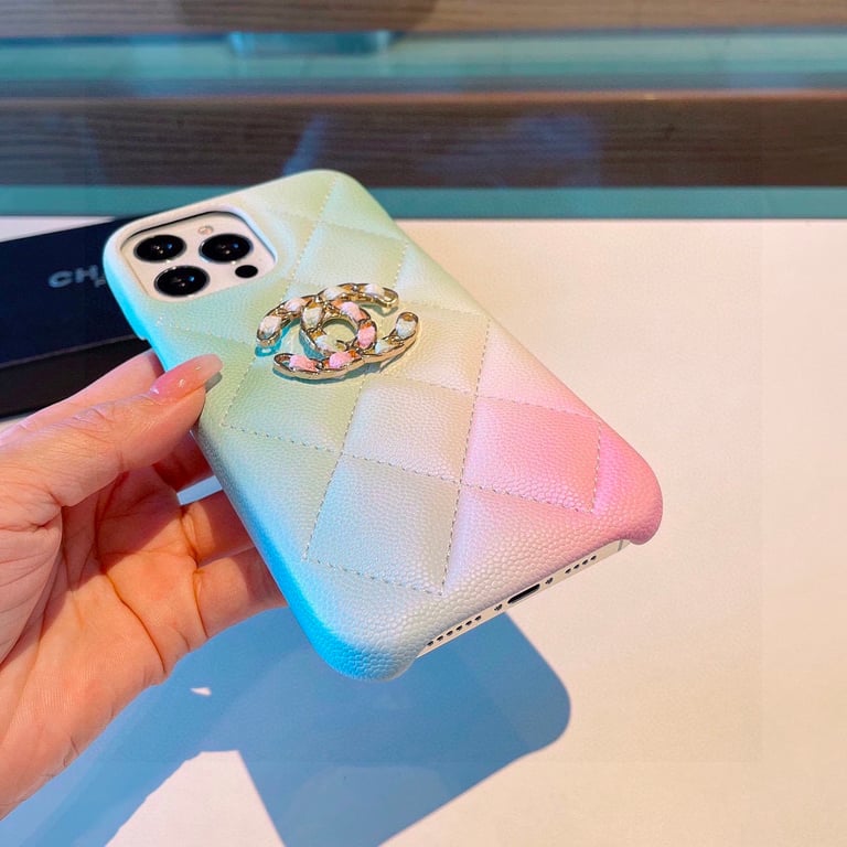 CHANEL FASHION PINK BLUE LEATHER PHONE CASE