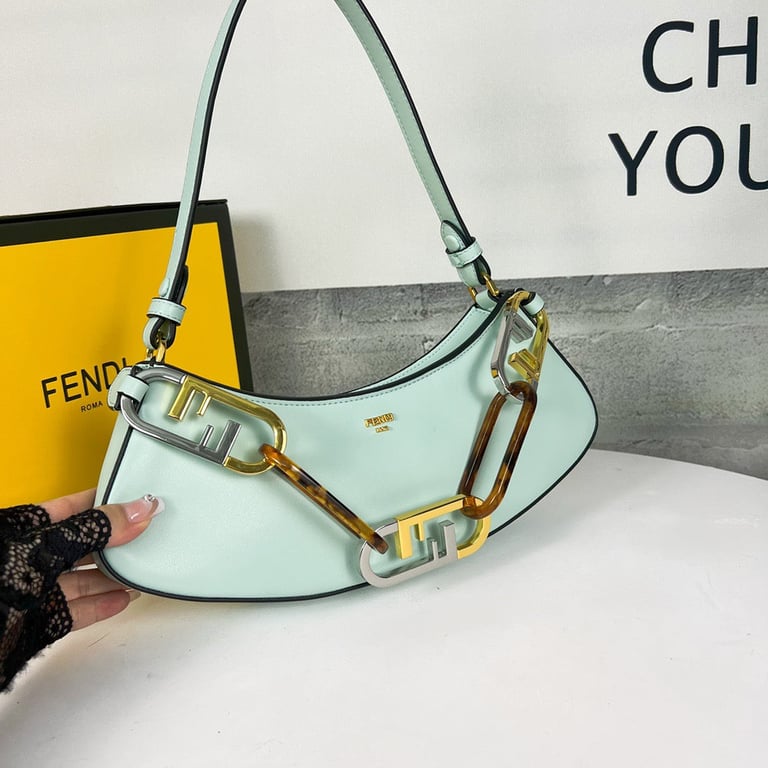 FENDI O’LOCK SWING MINT GREEN LEATHER CLUTCH HIGH QUALITY