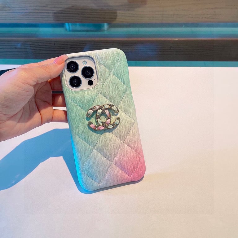 CHANEL FASHION PINK BLUE LEATHER PHONE CASE