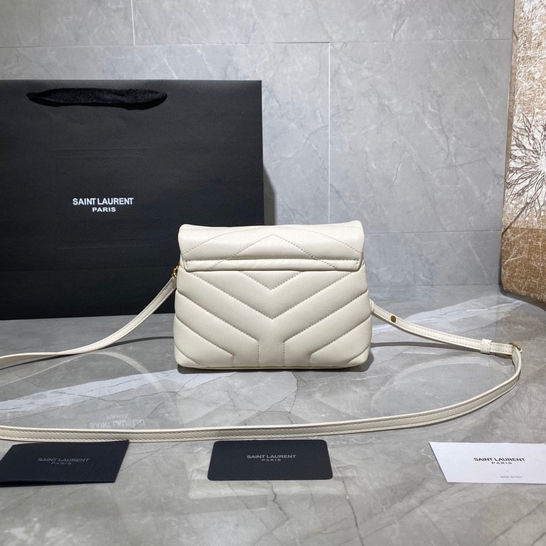 SAINT LAURENT LOULOU TOY STRAP BAG IN QUILTED Y LEATHER WHITE