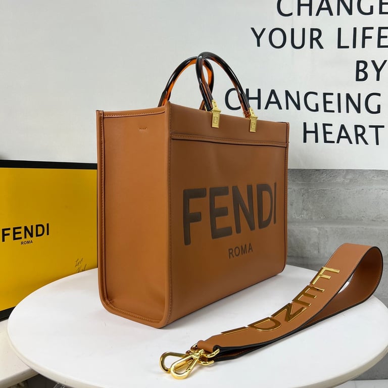 FENDI MEDIUM SUNSHINE SHOPPER BAG BROWN LEATHER 35CM