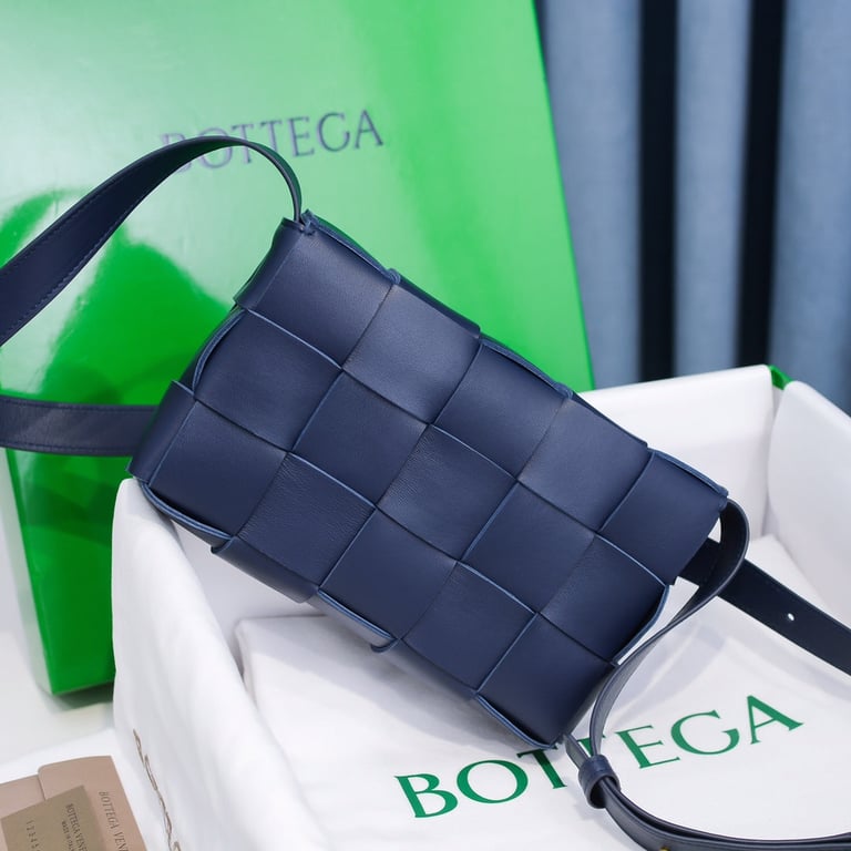 BOTTEGA VENETA NAVY CASSETTE INTRECCIATO LEATHER CROSS-BODY BAG