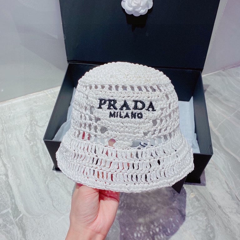 PRADA RAFFIA BUCKET HAT WHITE 1HC1372A2TF0009