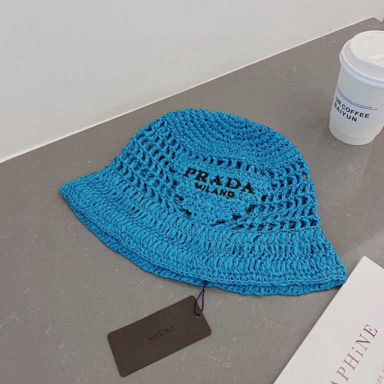 PRADA RAFFIA BUCKET HAT BLUE 1HC1372A2TF0076
