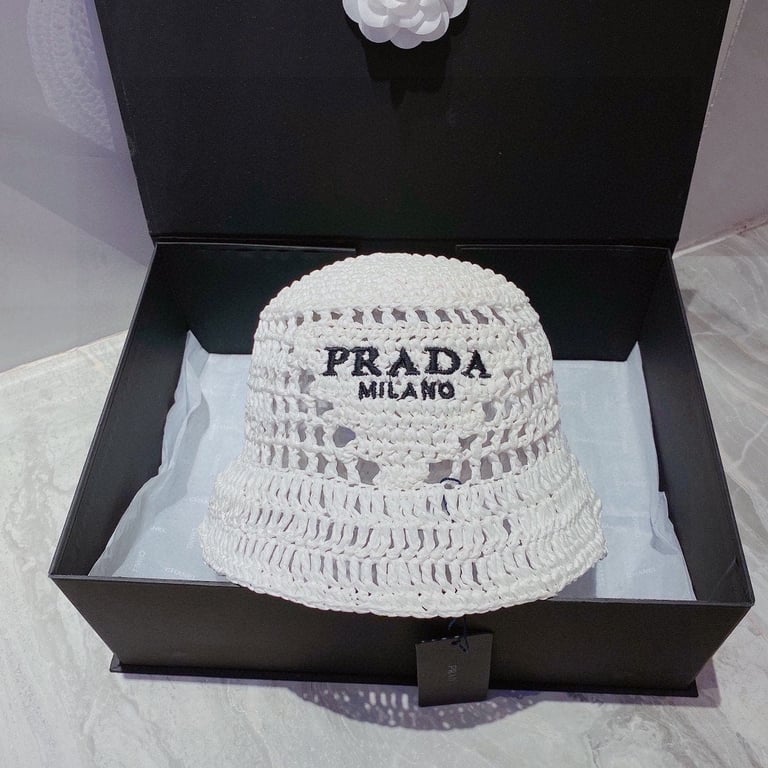 PRADA RAFFIA BUCKET HAT WHITE 1HC1372A2TF0009