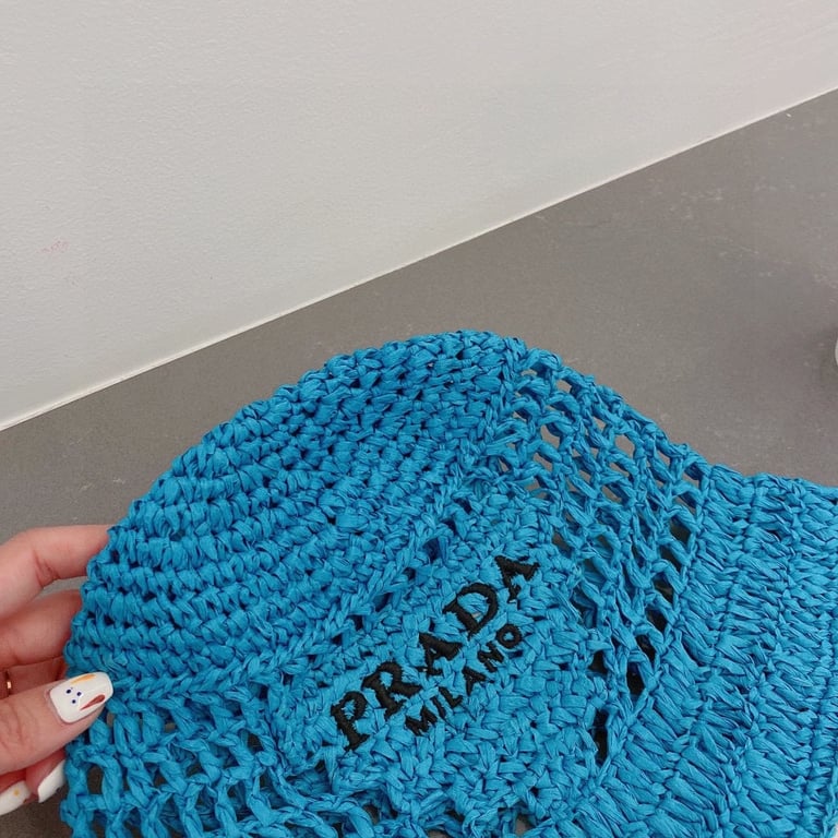 PRADA RAFFIA BUCKET HAT BLUE 1HC1372A2TF0076