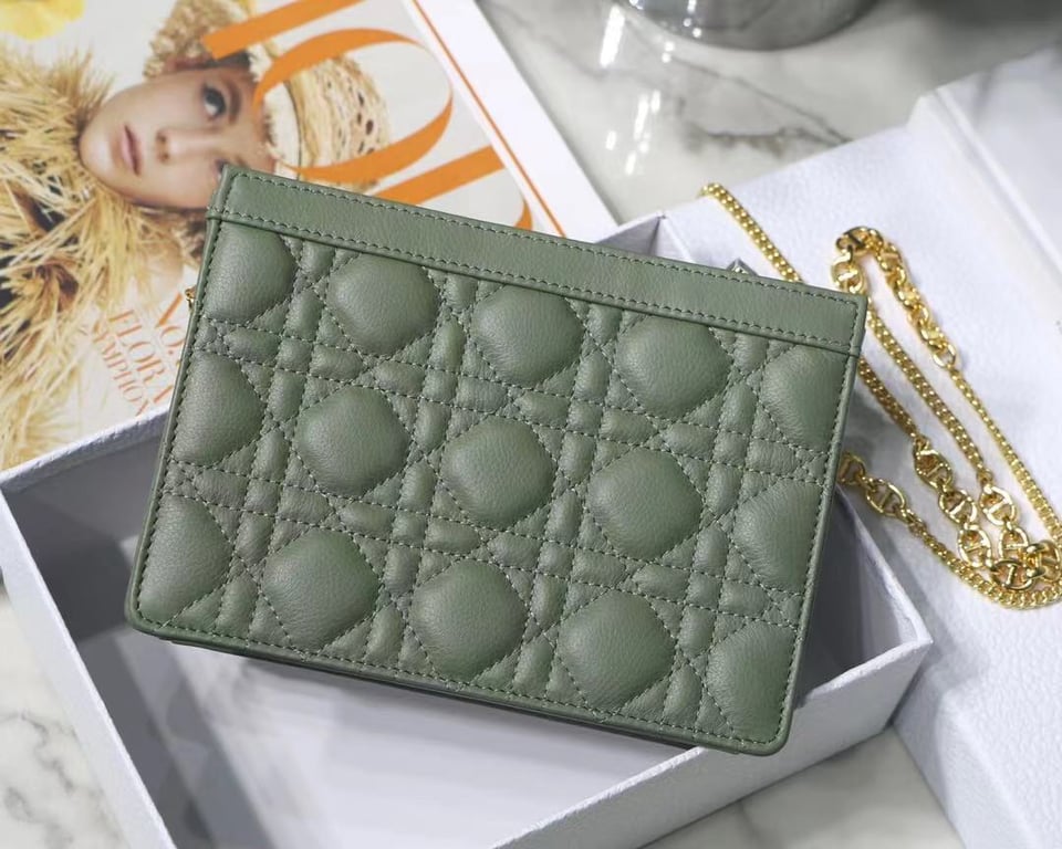 DIOR CARO ZIPPED POUCH WITH CHAIN CEDAR GREEN S5106UWHC_M67H