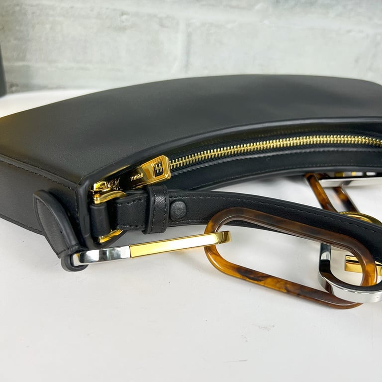 FENDI O’LOCK SWING MINT BLACK LEATHER CLUTCH