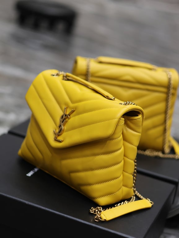 SAINT LAURENT LOULOU SMALL YELLOW QUILTED LEATHER SHOULDER BAG 25CM HIGH QUALITY