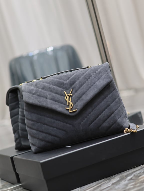 SAINT LAURENT LOULOU MEDIUM ASH GREY SHOULDER BAG 32CM