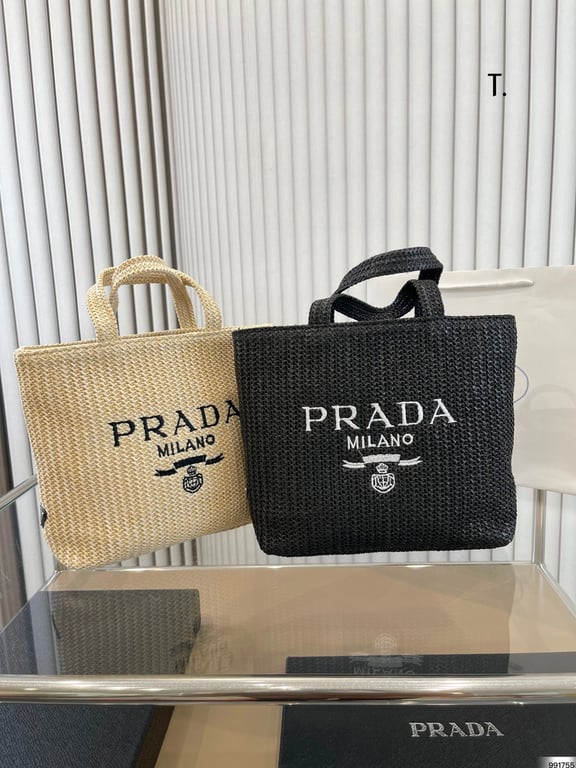 PRADA RAFFIA TOTE BAG NATURAL COLOR 24CM