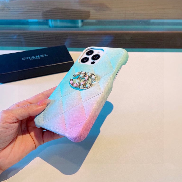 CHANEL FASHION PINK BLUE LEATHER PHONE CASE
