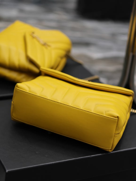 SAINT LAURENT LOULOU SMALL YELLOW QUILTED LEATHER SHOULDER BAG 25CM HIGH QUALITY