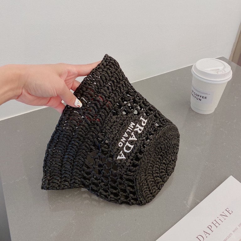 PRADA RAFFIA BUCKET HAT BLACK 1HC1372A2TF0002