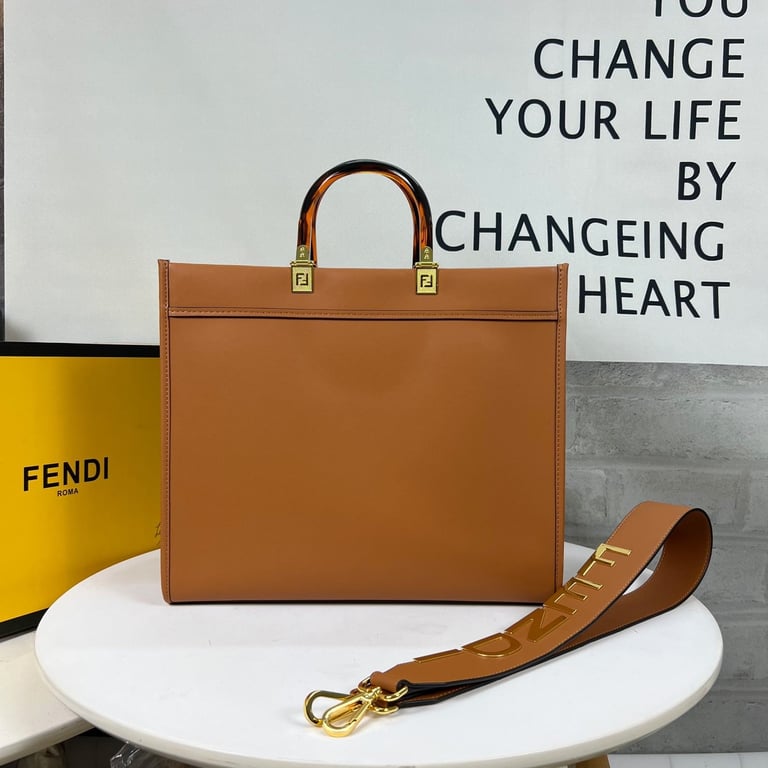 FENDI MEDIUM SUNSHINE SHOPPER BAG BROWN LEATHER 35CM