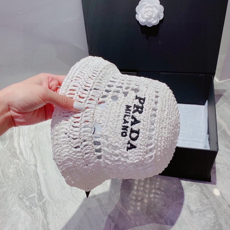 PRADA RAFFIA BUCKET HAT WHITE 1HC1372A2TF0009