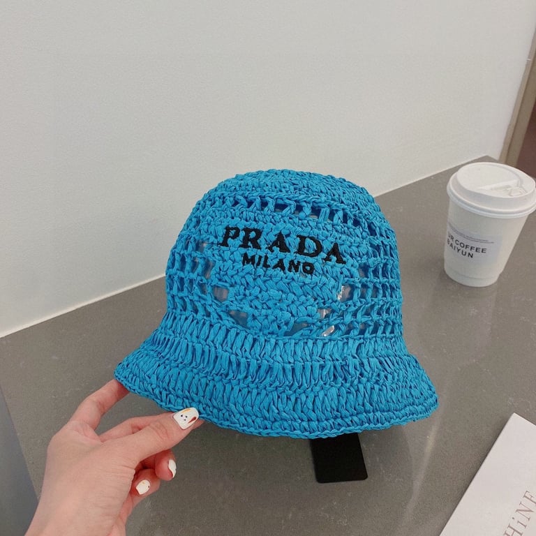 PRADA RAFFIA BUCKET HAT BLUE 1HC1372A2TF0076