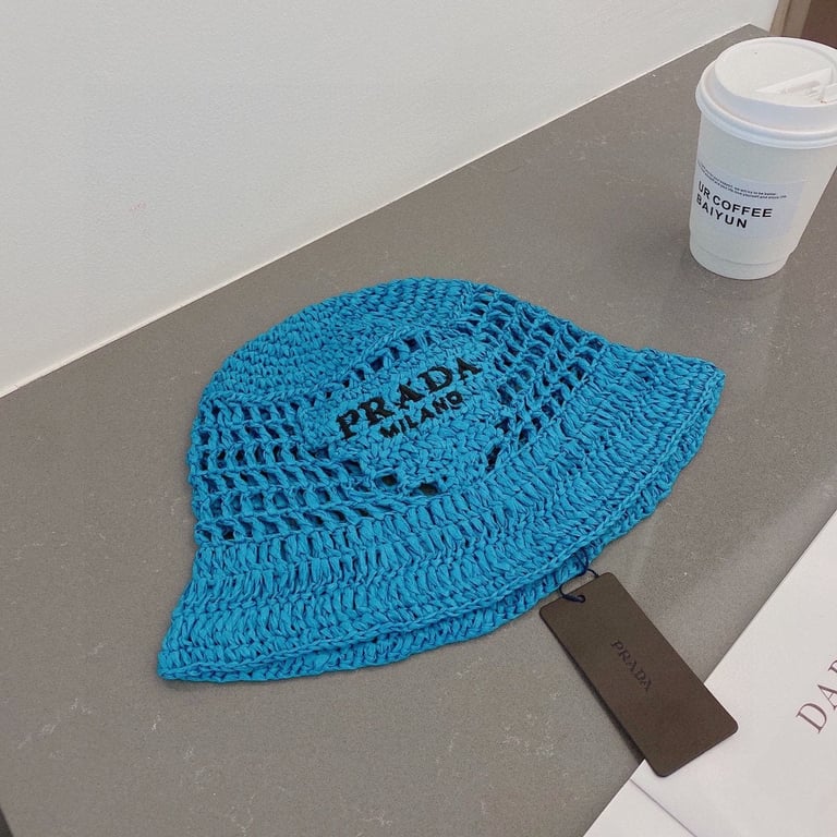 PRADA RAFFIA BUCKET HAT BLUE 1HC1372A2TF0076