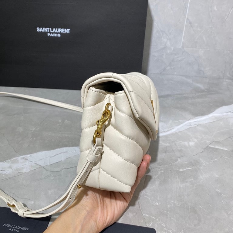 SAINT LAURENT LOULOU TOY STRAP BAG IN QUILTED Y LEATHER WHITE