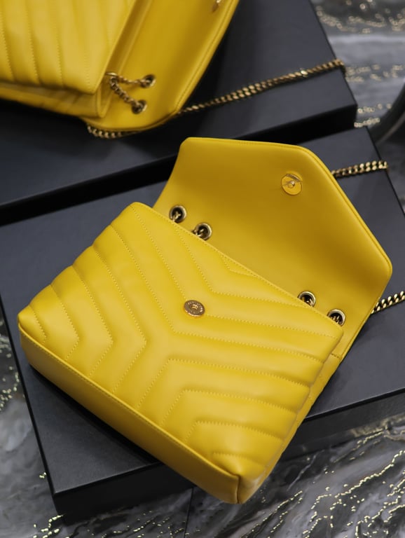 SAINT LAURENT LOULOU SMALL YELLOW QUILTED LEATHER SHOULDER BAG 25CM HIGH QUALITY