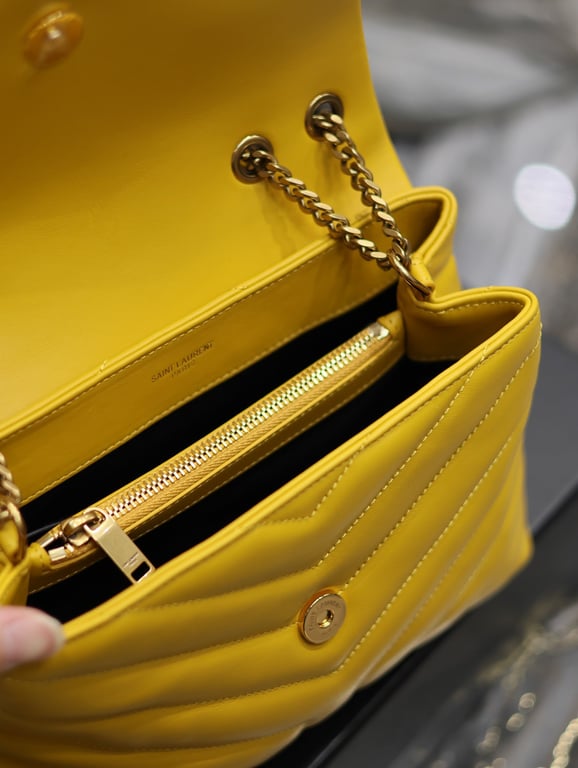 SAINT LAURENT LOULOU SMALL YELLOW QUILTED LEATHER SHOULDER BAG 25CM HIGH QUALITY