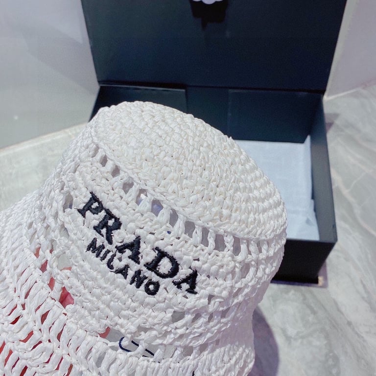 PRADA RAFFIA BUCKET HAT WHITE 1HC1372A2TF0009