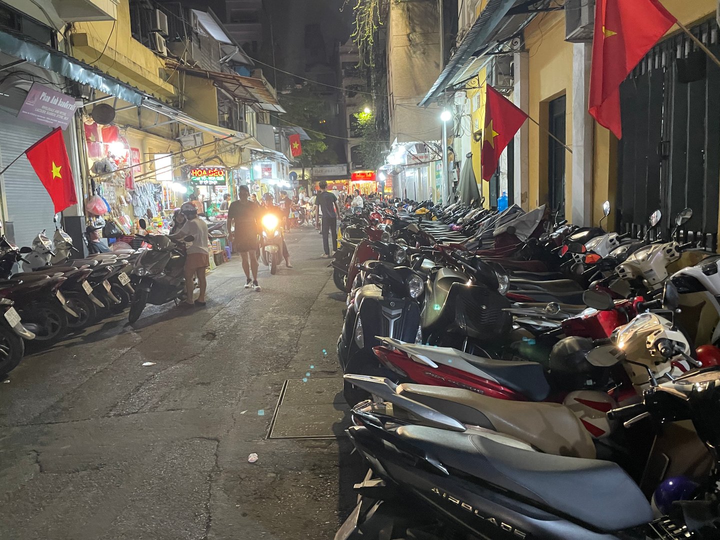 Cluster of bikes outside market