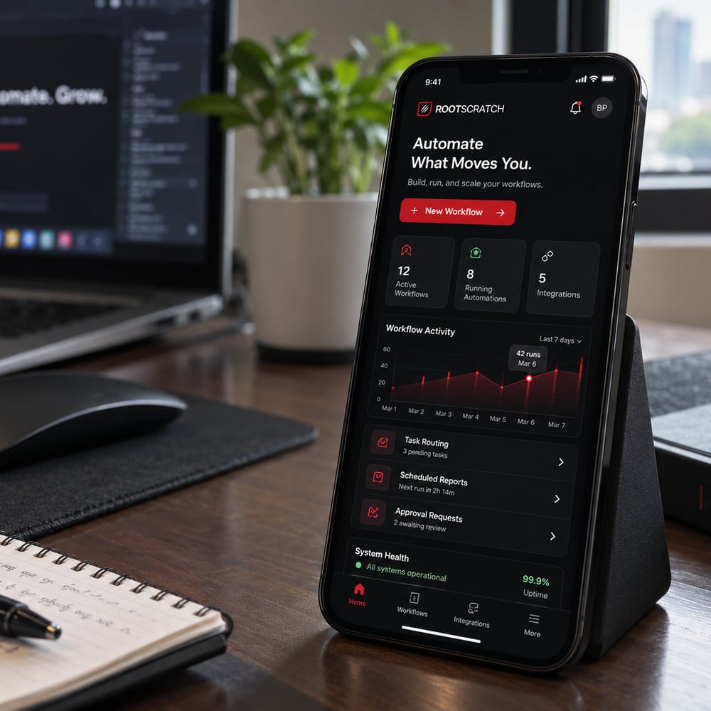 Conceptual automation workflow connecting trigger, review, sync, and completion.