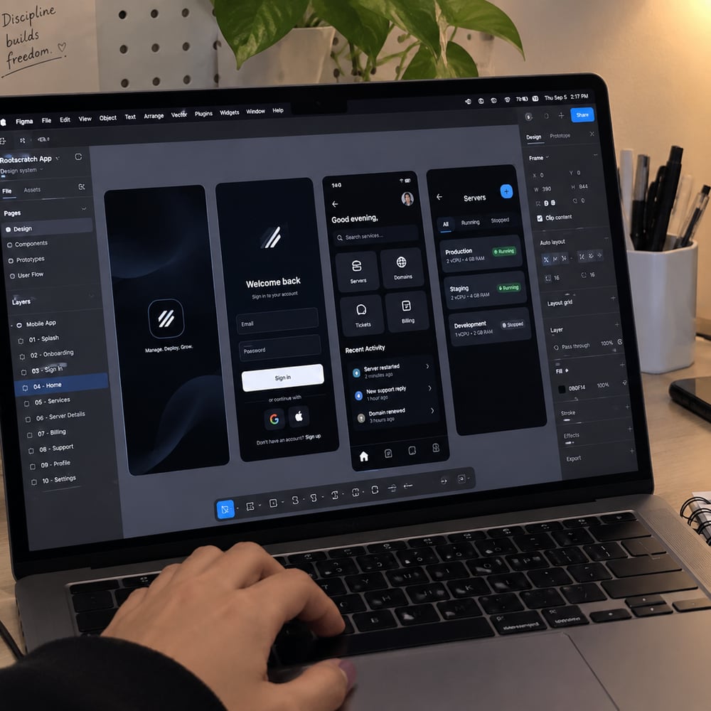 Conceptual mobile application interfaces with dark surfaces and red interaction accents.