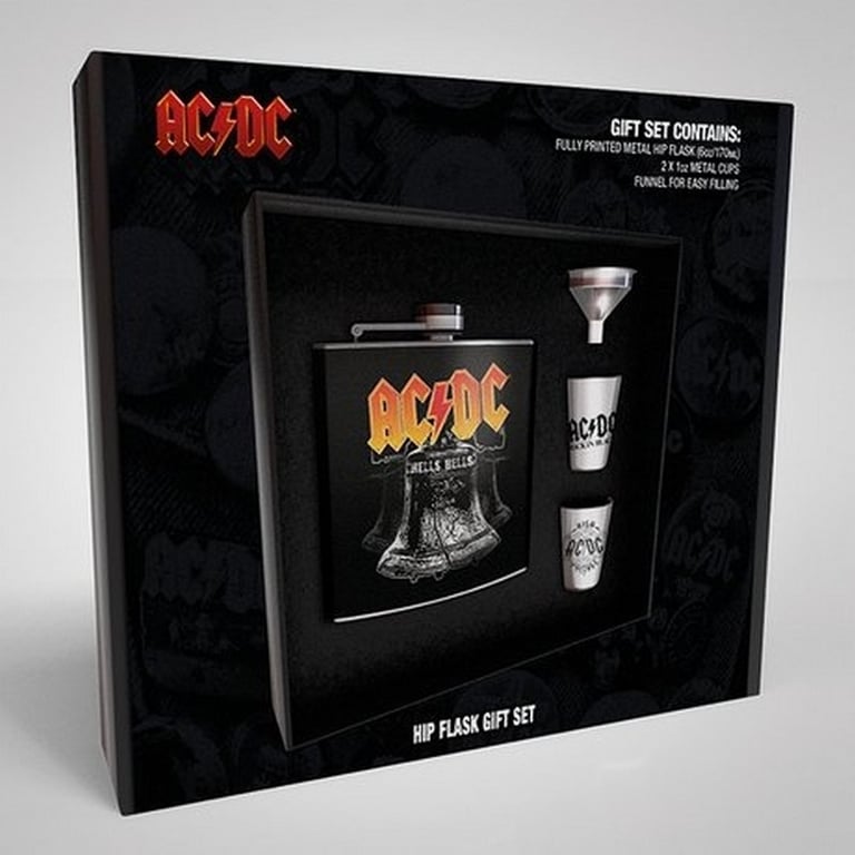 Gift Set: Hip Flask AC/DC - Hells Bells incl. 2 Metal Shots and Funnel cover